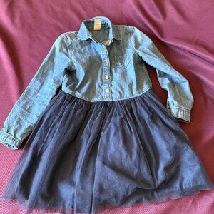 OshKosh B’gosh Girls Chambray Tulle Dress Size 5T Denim Top Party Dress
